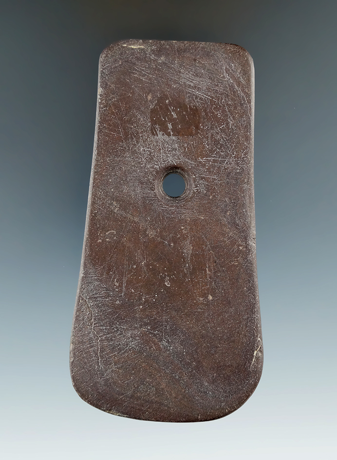 4" Beautiful red and green banded Slate Adena Keel Pendant from the old Karl Parchart collection.