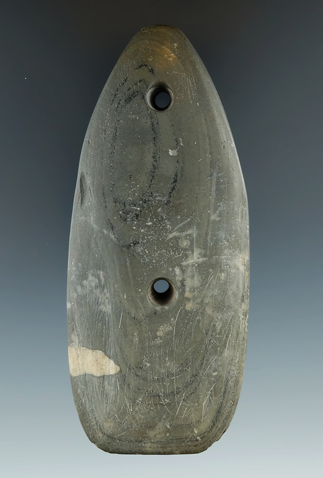 4 1/4" Banded Slate Coffin Gorget found in Delaware Co., Ohio.