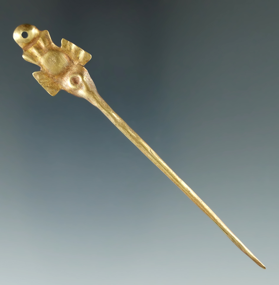 Rare! 3 3/4" gold Inca Hummingbird Pendant in excellent condition found in Peru.