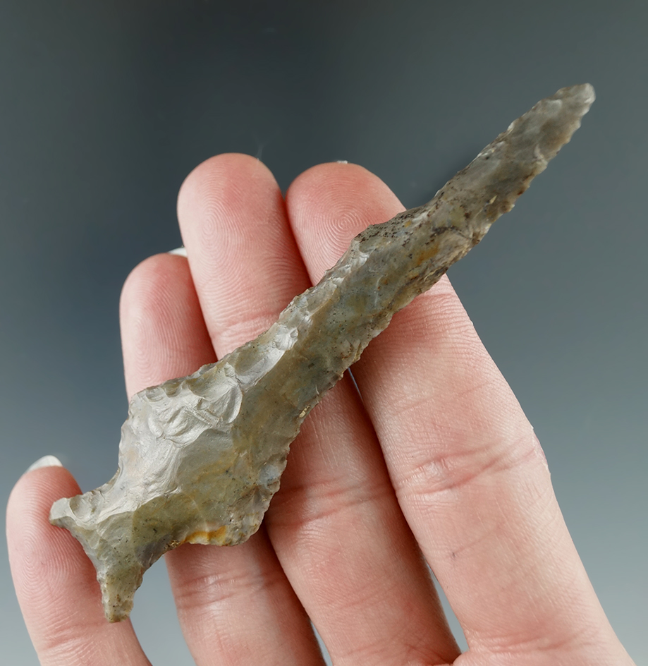 Rare! 3 11/16" Flint Ridge Flint Ashtabula Drill found in Columbiana Co., Ohio.