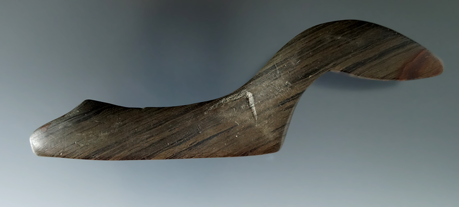 Nice! 5 3/4" Banded Slate Glacial Kame Birdstone with an anciently salvaged tail area, Michigan.