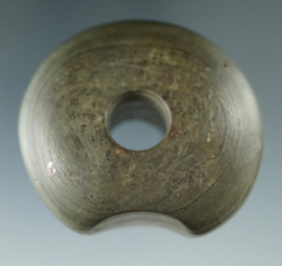 2 1/16" Diameter Flattened Ball Bannerstone with a nice flute found in Ohio. Ex. Rob Dills.