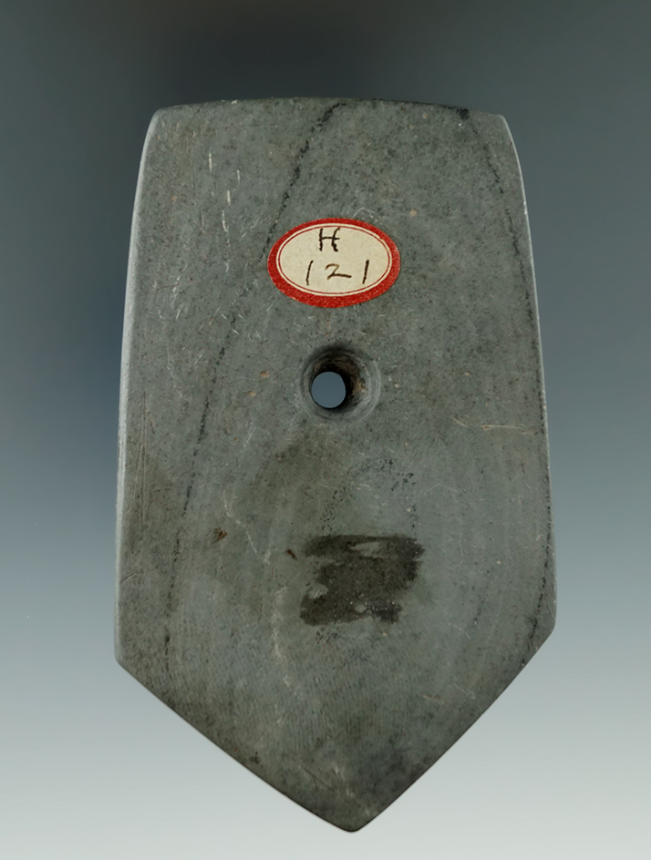 3 7/8" Pentagonal Slate Pendant found by Hollis Dirley near Florence, Madison Co., Ohio.