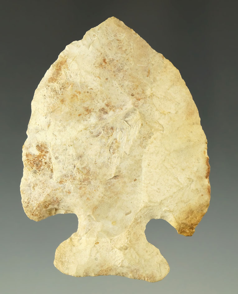 2 5/8" Archaic Thebes with an anciently salvaged tip area found in Northwest Indiana.