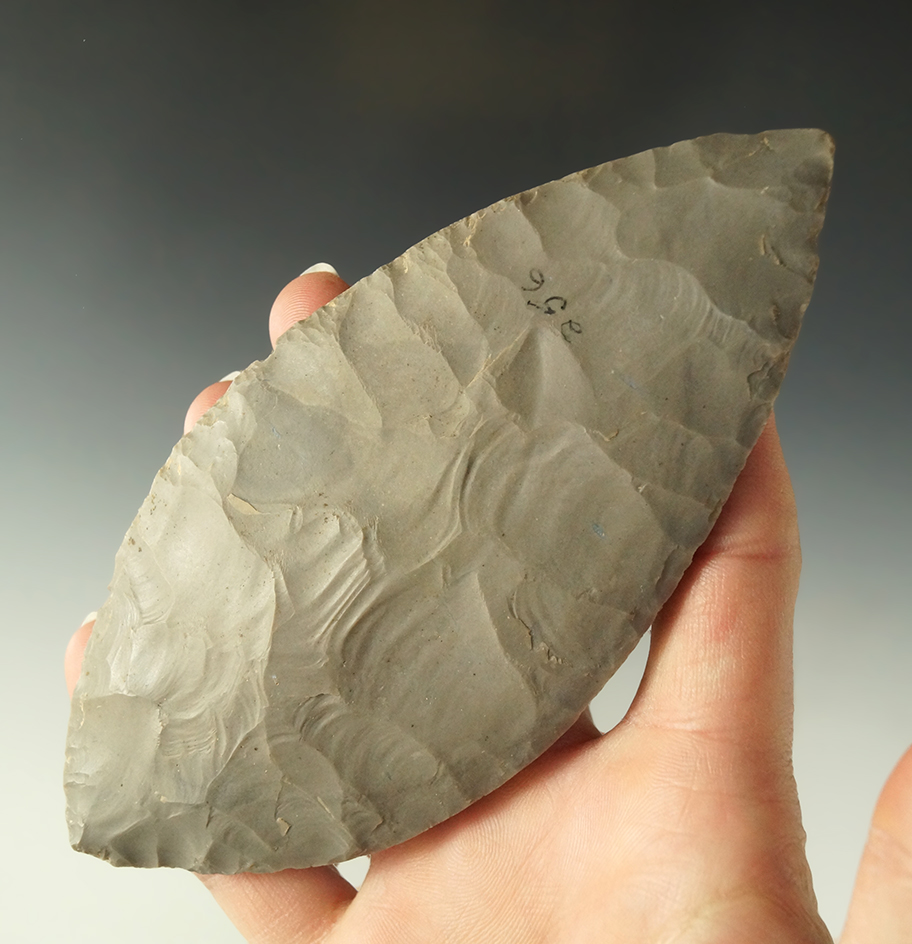 5 5/8" Hornstone Cache Blade found in Redington Indiana. This is 1/45 found together. Ex. H. Bush.