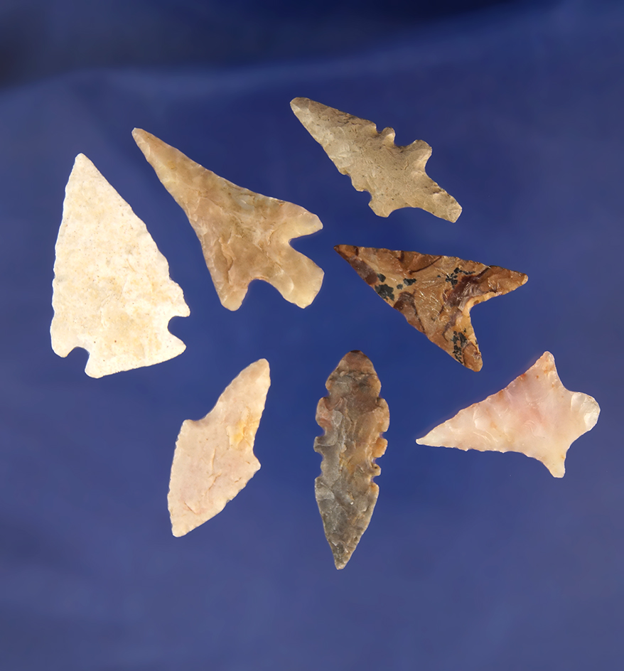 Set of seven nicely styled arrowheads found in the Southwest, largest is 1 3/16".