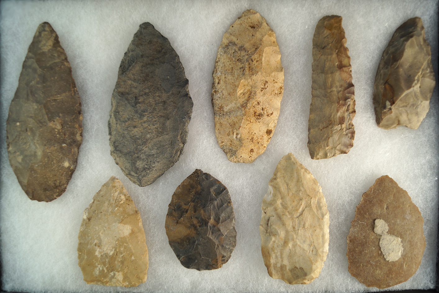 Group of nine Flint Blades found in the western US. Largest is 4 3/4".
