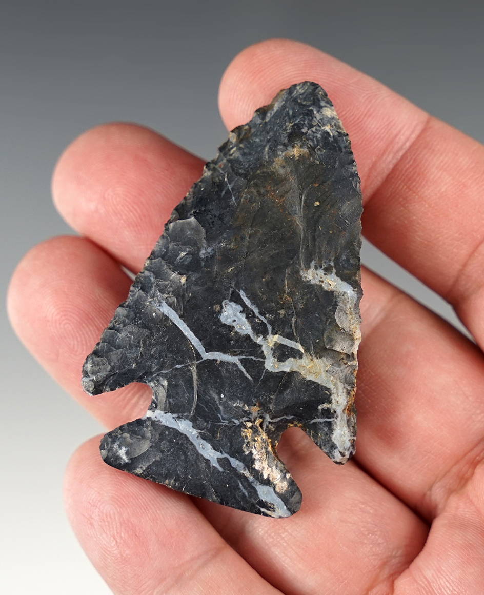 2 7/16" Archaic Thebes Bevel - Coshocton Flint with beautiful blue lightning lines.  Ohio.