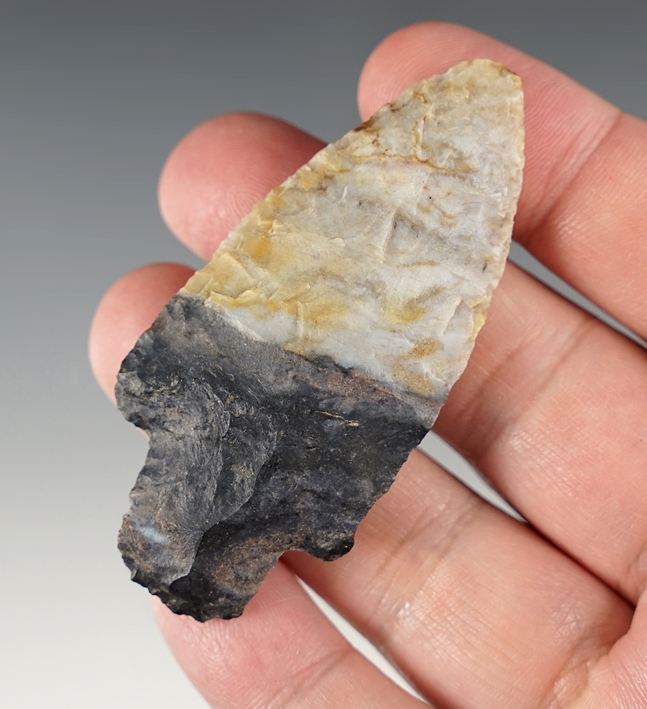 2 13/16" Adena made from bi-colored Upper Mercer Flint. Found in Ohio.