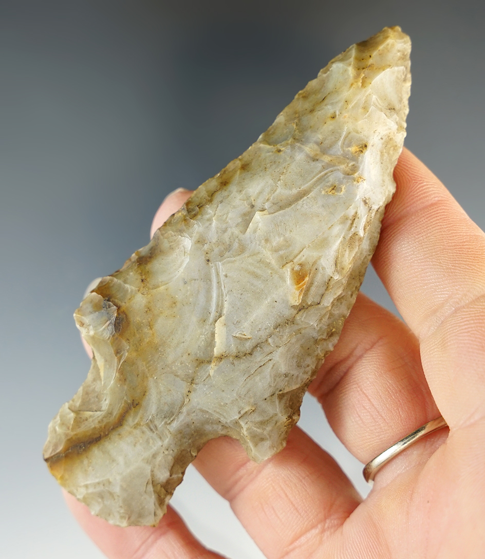 3 5/8" Heavily patinated Flint Ridge Adena found in Ohio.