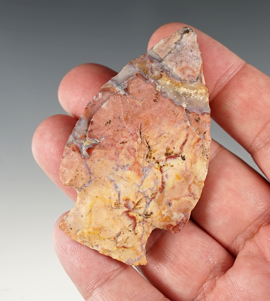 2 3/4" Hopewell made from beautiful multi-colored Flint Ridge Flint, found in Ohio.