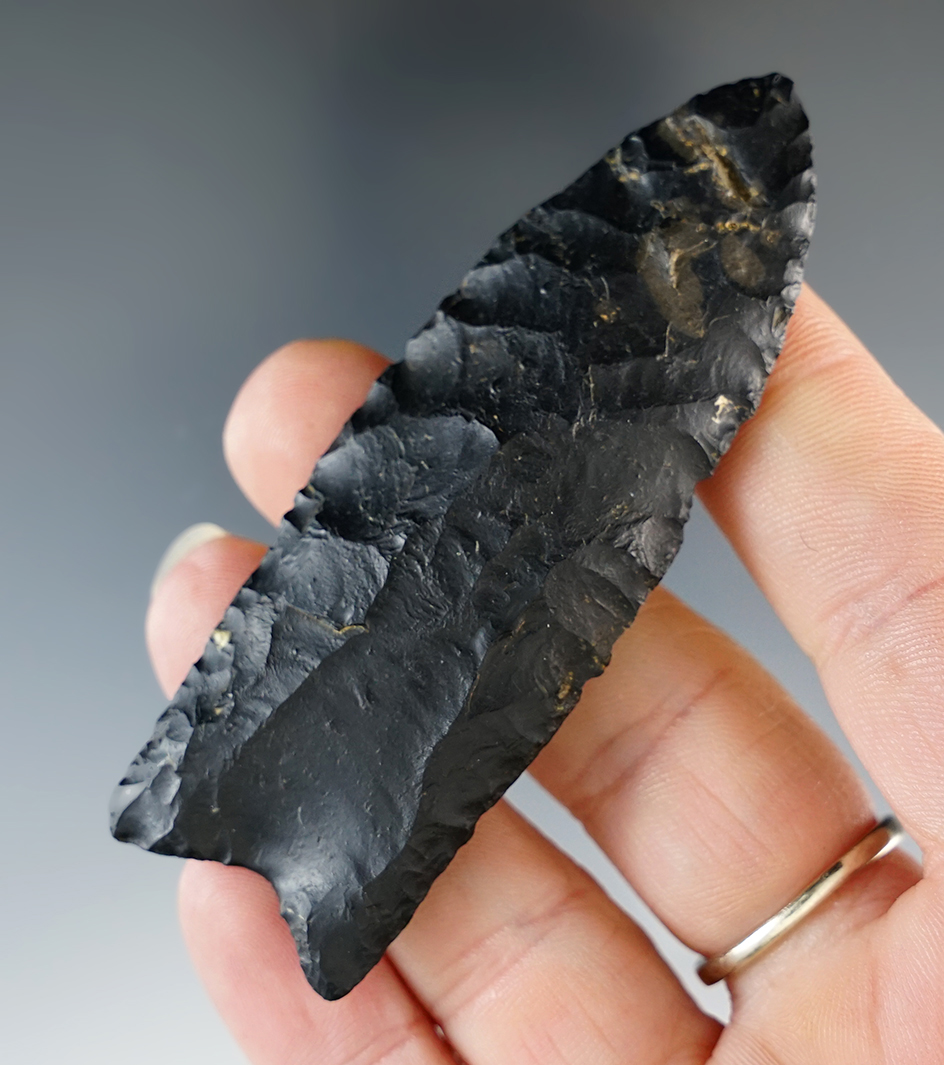 3 1/8" Paleo Clovis Point. Nice form and workmanship. Union Co., Ohio. Bennett COA.