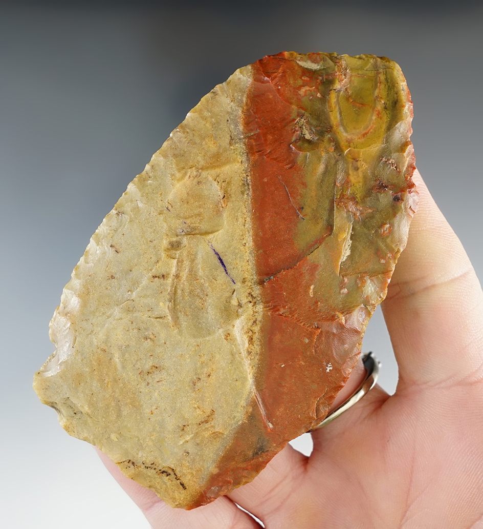 3 5/8" Plano Blade made from extremely colorful Carter Cave Flint. Found in Southern Ohio.