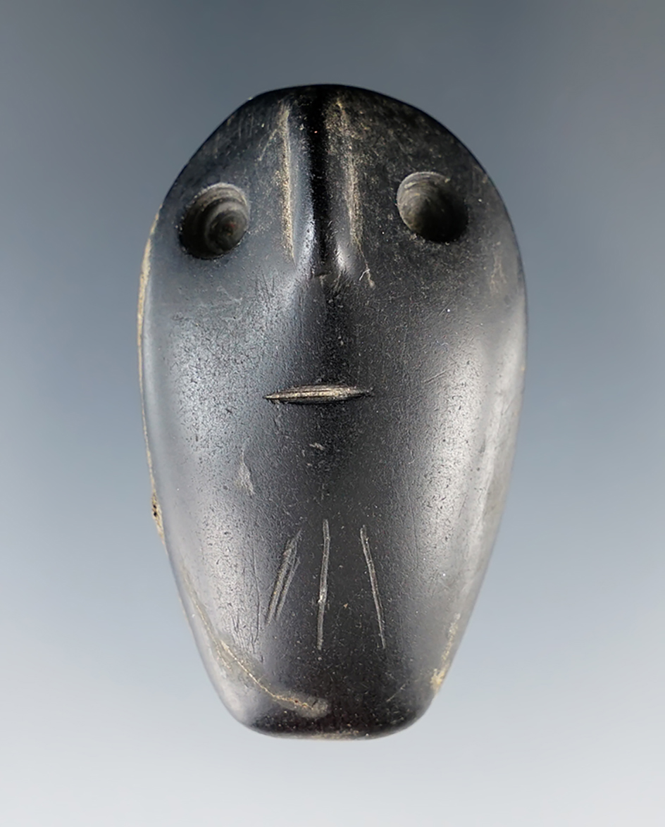 Exceptional! 2" Ft. Ancient Cannel Coal Human Face Effigy in excellent condition. Fox Field Site