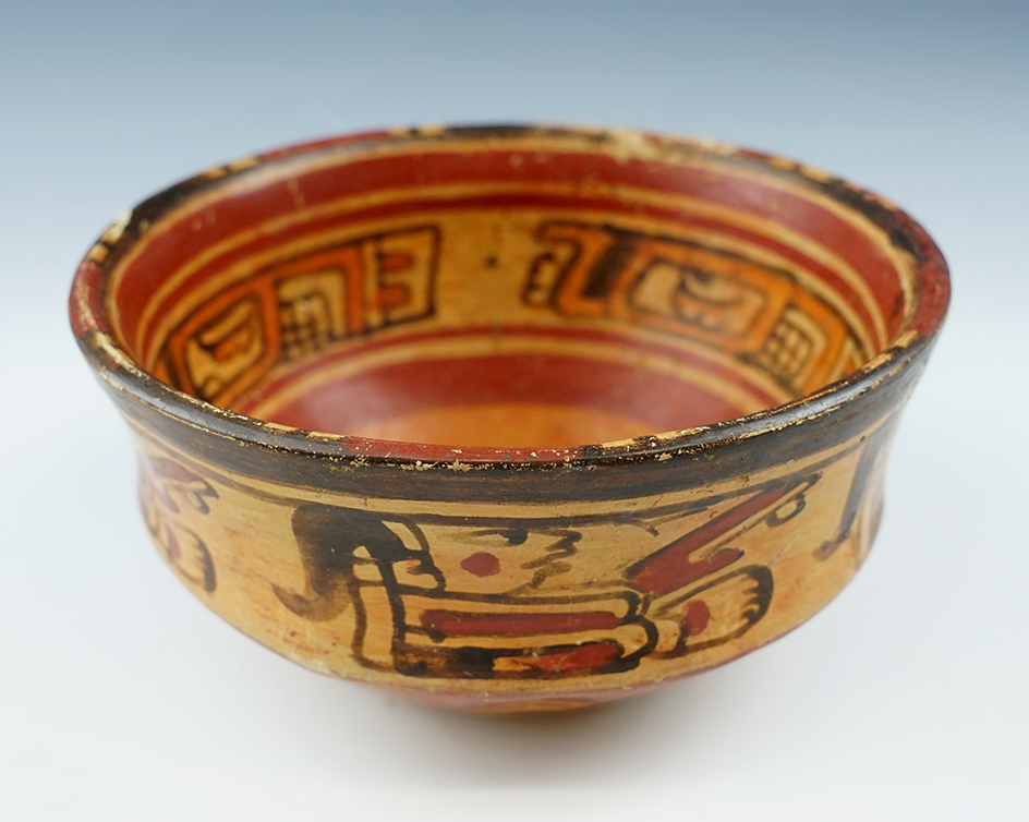 Beautifully painted 5 5/8" Wide x 2 5/8" Tall Mayan Pottery Bowl -uniquely fluted bottom.