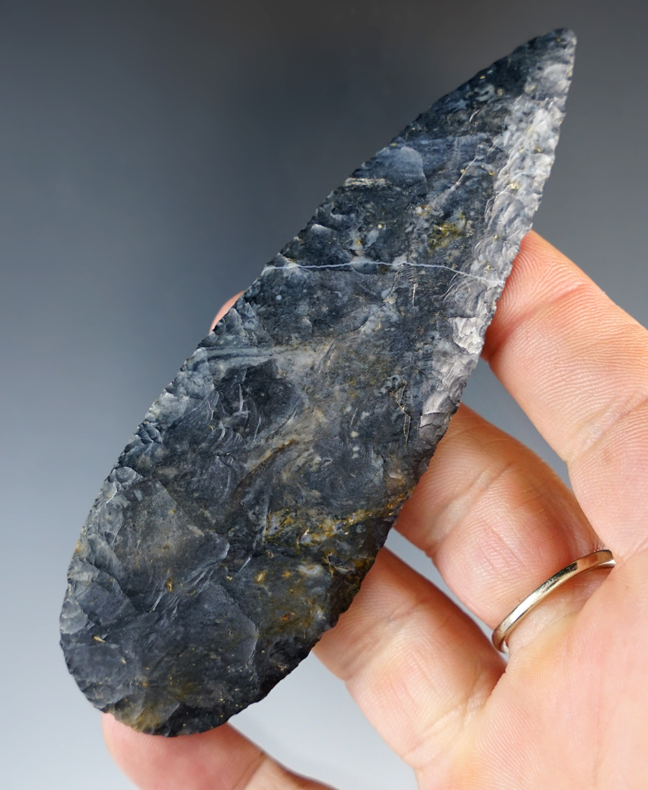 4 3/16" Archaic Beveled Blade found in Ohio. Ex. Copeland, Shively.