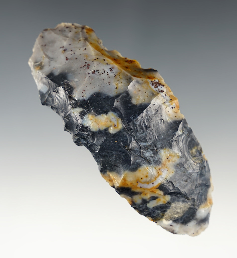 3 15/16" Uniface Knife made from beautiful multi-colored Flint Ridge Flint.  Ross Co., Ohio.