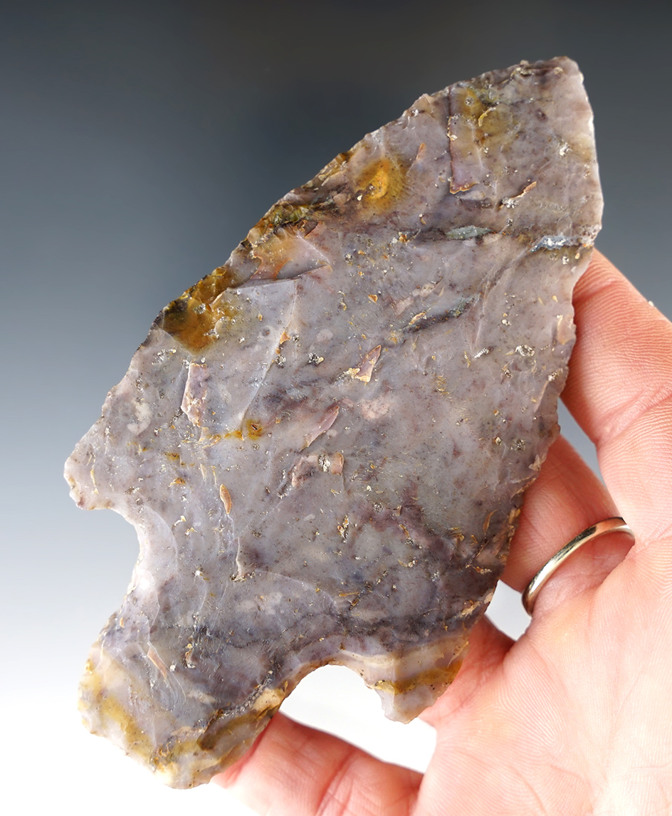 4 1/2" Adena made from rare purple colored Flint Ridge Flint. Found in Knox Co., Ohio.