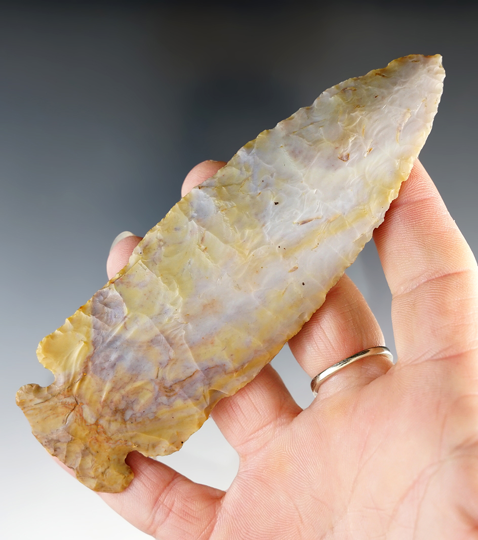 4 15/16" Beautifully colored Dovetail made from Flint Ridge Flint. Found in Fairfield Co., Ohio.