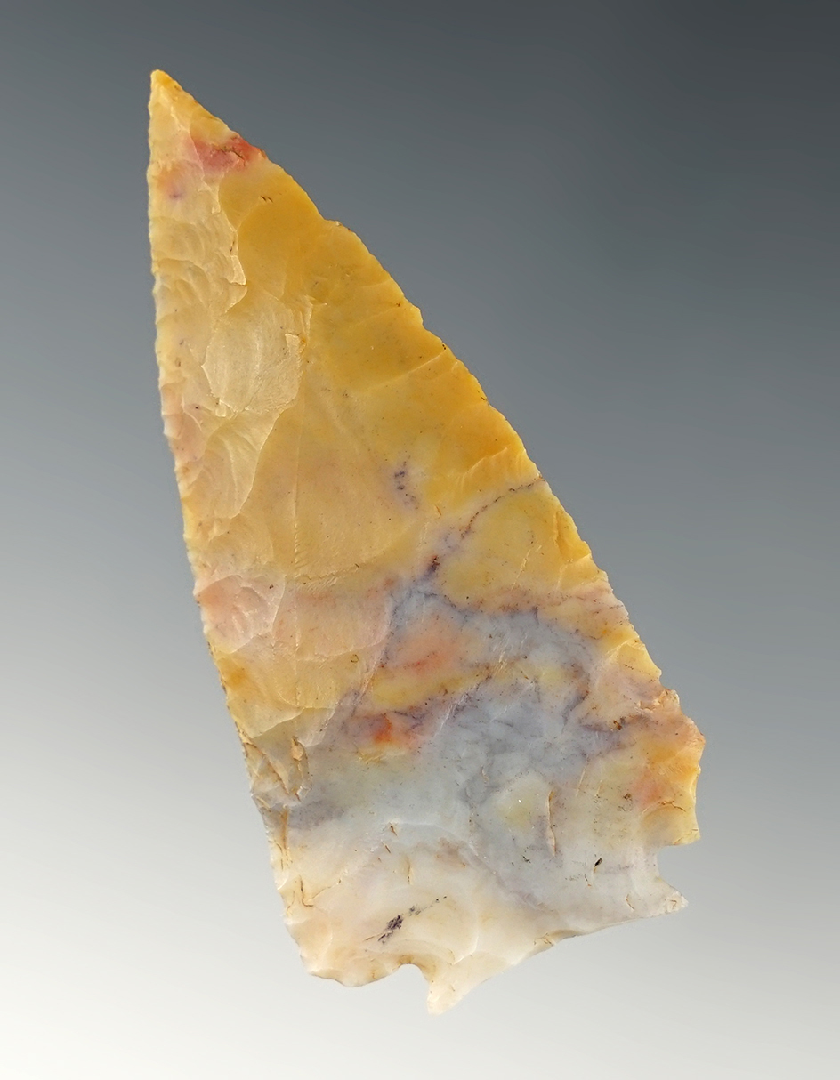 2 5/8" Decatur Fracture Base made from multi-colored Flint Ridge Flint. Ross Co., Ohio.