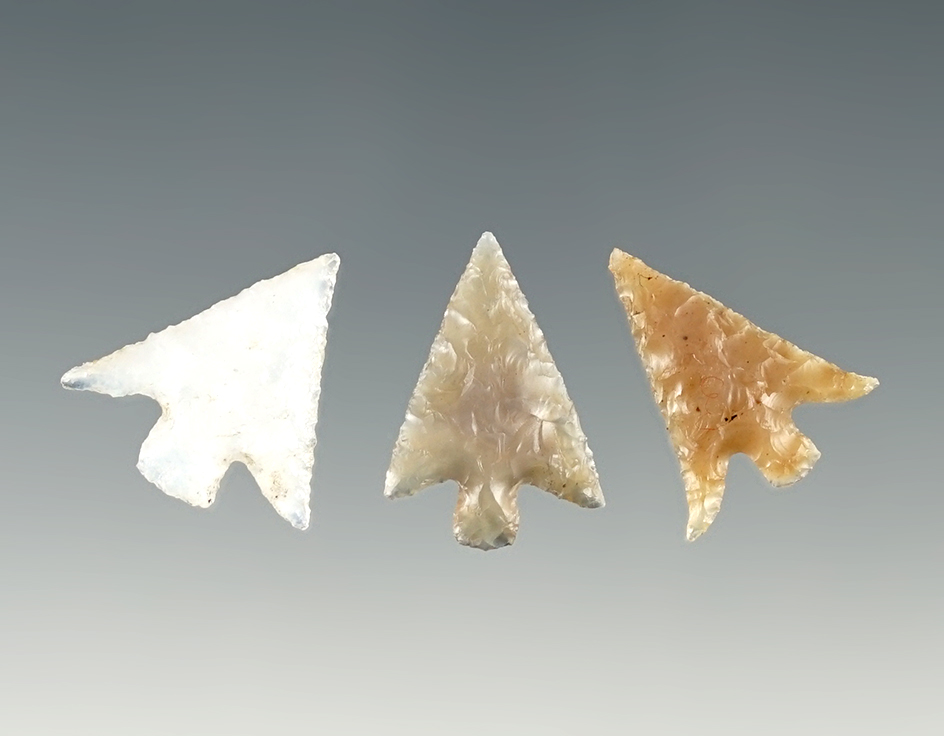 Set of 3 finely made  Gem Points found close to the Columbia River. The largest is 3/4".