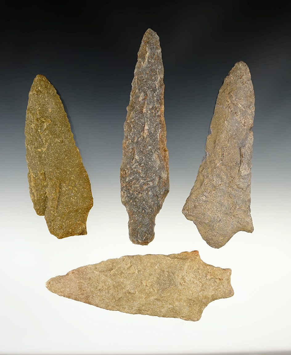 Set of 4 large points found in the Eastern U.S. All are in excellent condition. The largest is 5 3/8