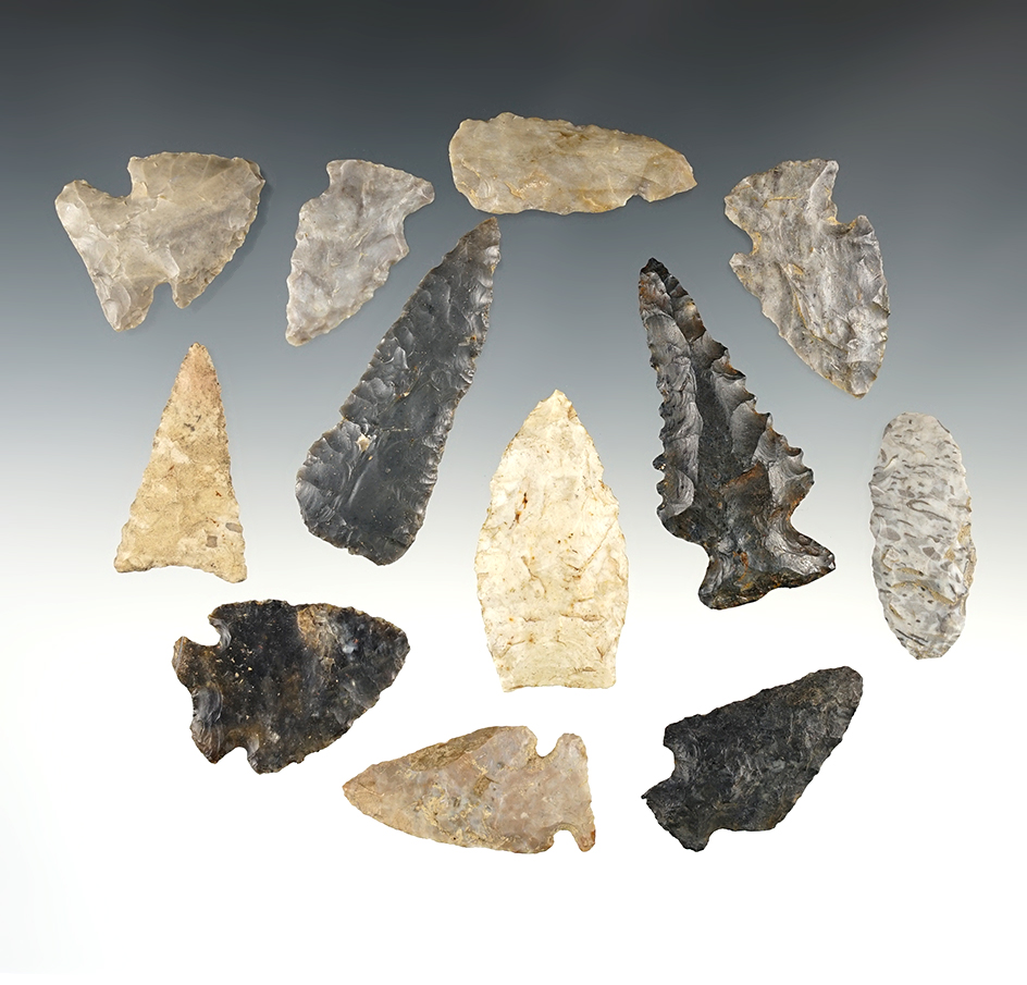 Set of 12 assorted Ohio points in good condition. The Largest is 2 1/2".