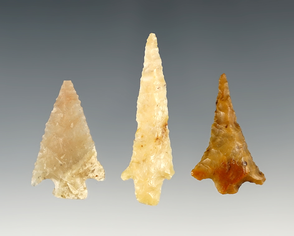 Set of 3 well made Columbia River Gem Points in great condition. The largest is 1 15/16".