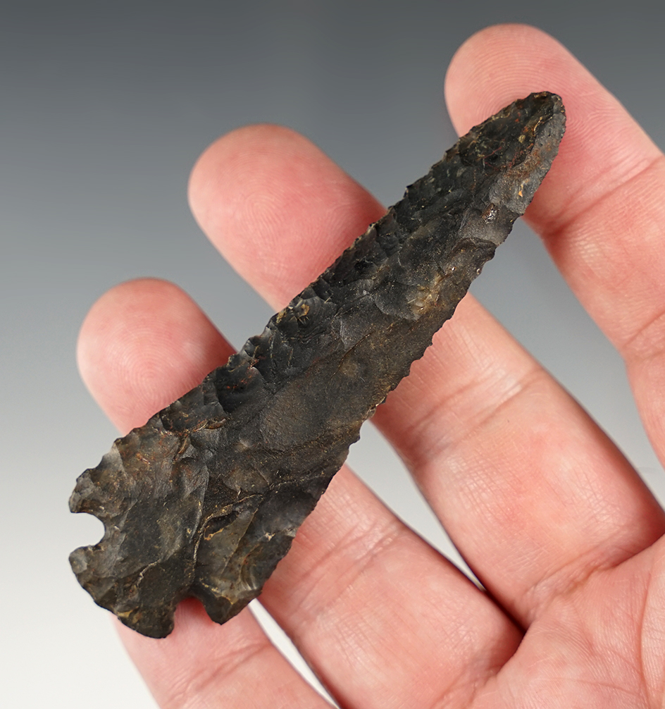 3 7/16" Beveled Cornernotch found in Ohio. Light grinding to the base.