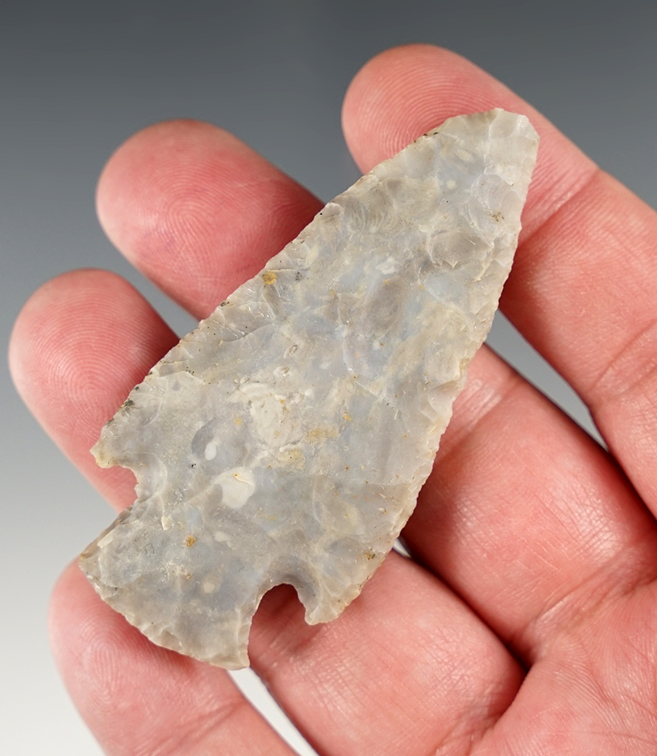 2 3/4" Hopewell made from Flint Ridge Flint. Found in Coshocton Co., Ohio.