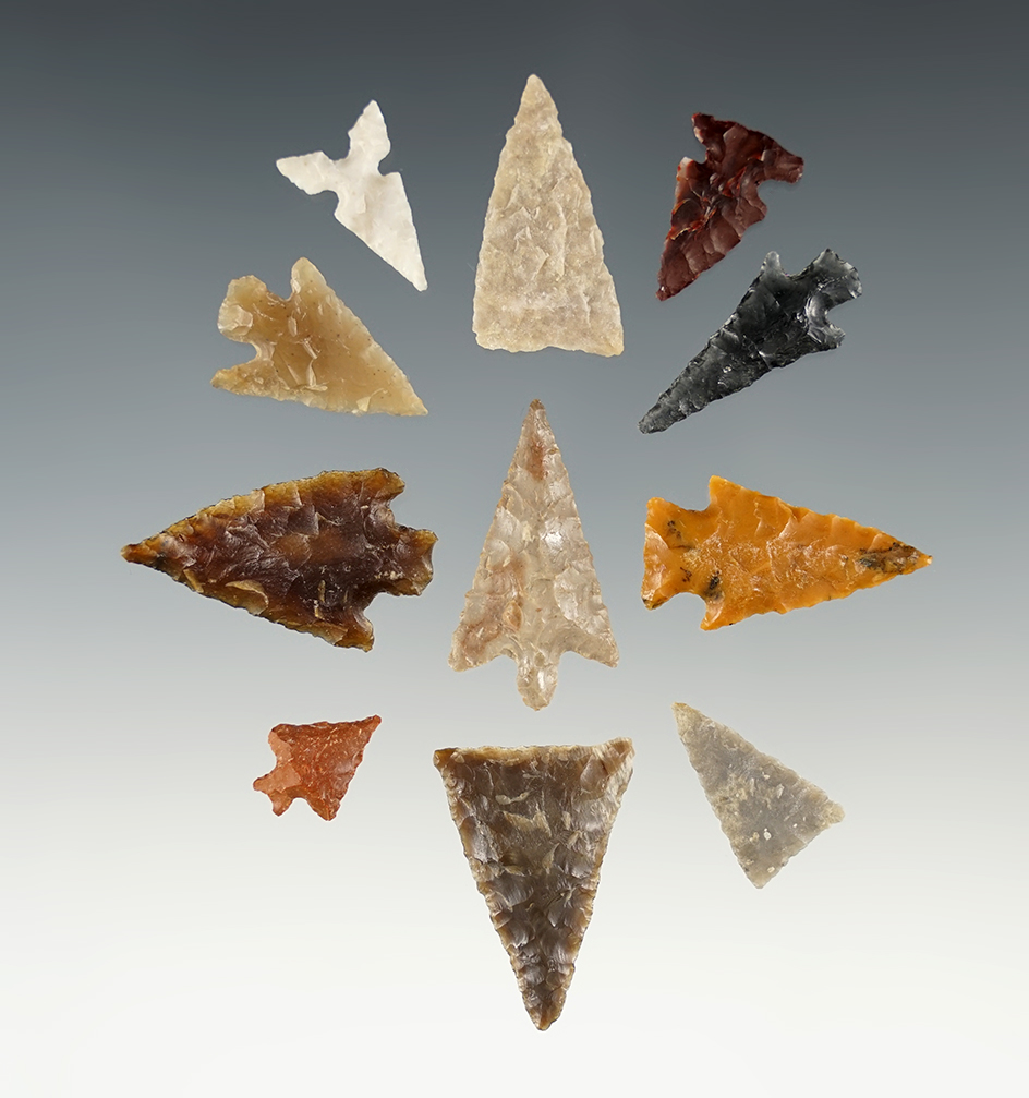 Set of 11 assorted Western points in excellent condition. The largest is 1 7/16".