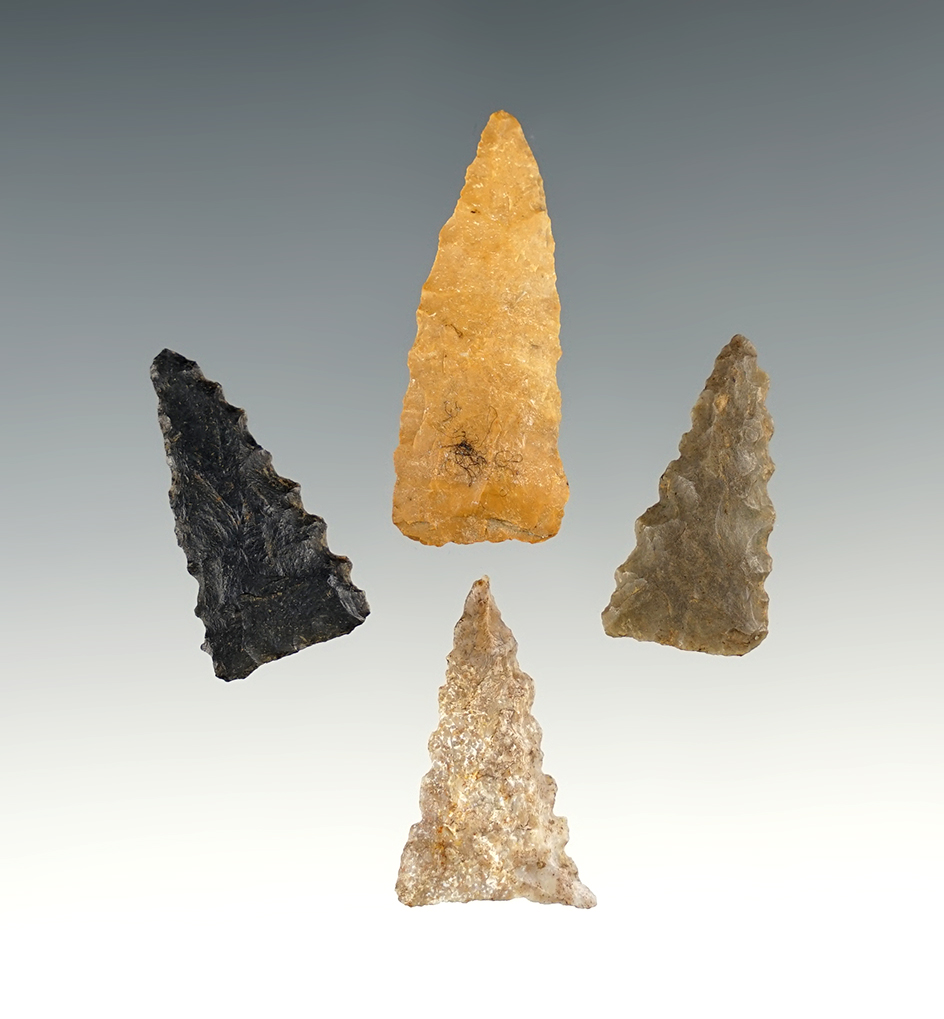 Set of 4 Ft. Ancient Serrated Triangles found in Scioto Co., Ohio. Ex. Ben Harrison Collection.