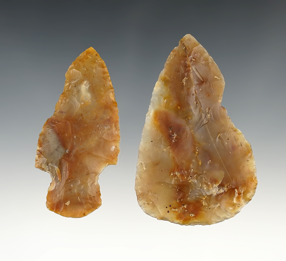 Pair of well made Ohio Flint Ridge points. One is broken and glued.
