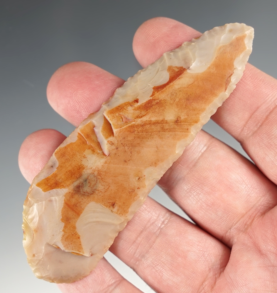 Incredible 3 7/8" Uniface Paleo Knife made from flint Ridge flint.