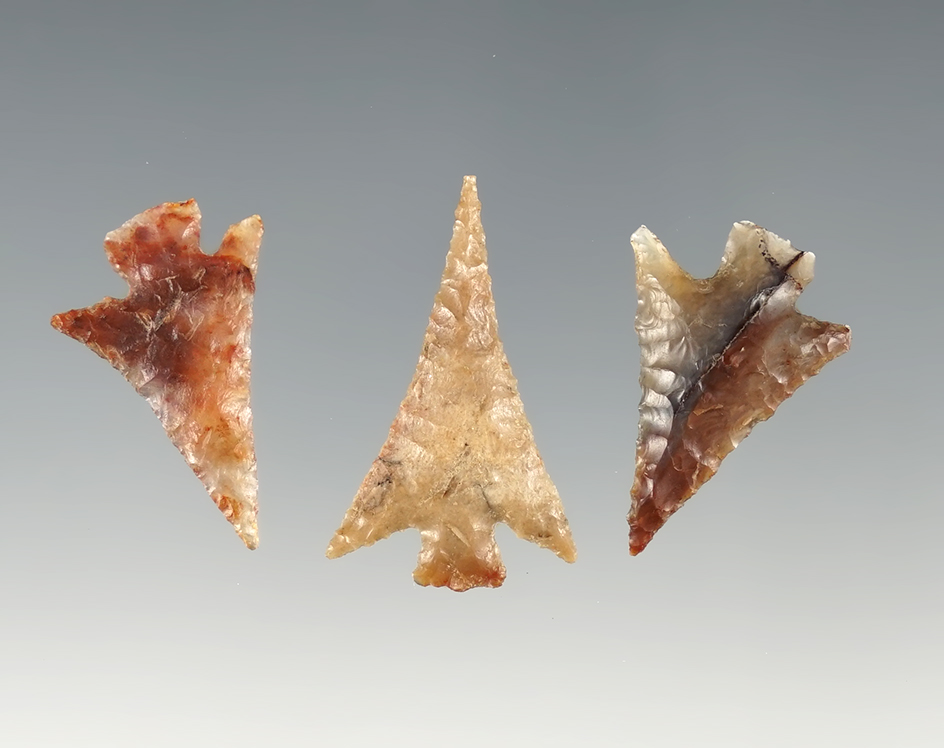 Set of 3 nice Columbia Plateau points found near the Columbia River. The largest is 1 1/16".
