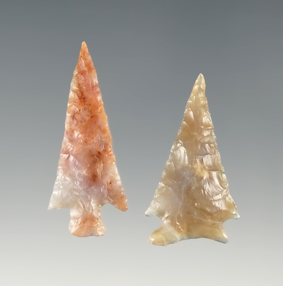 Pair of fine Western points. Both are colorful with exceptional flaking. The largest is 1 3/8".