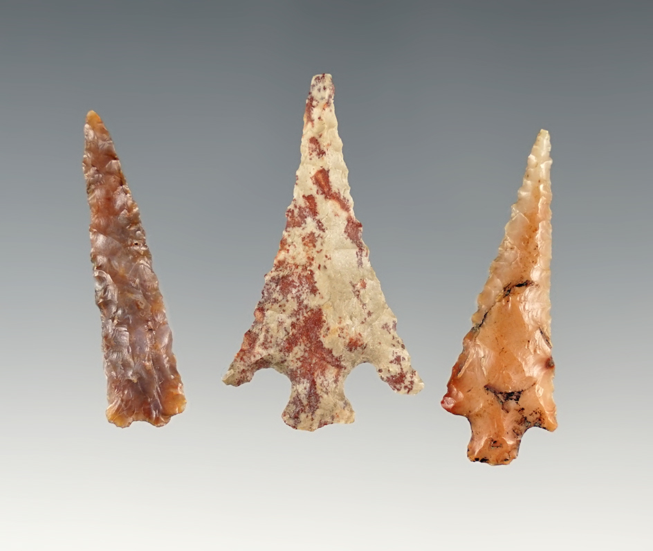 Set of 3 colorful Columbia River Gem Points in great condition. The largest is 1 9/16".