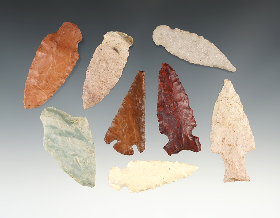 Set of 8 nice points found in various locations. The largest is 2 3/8".