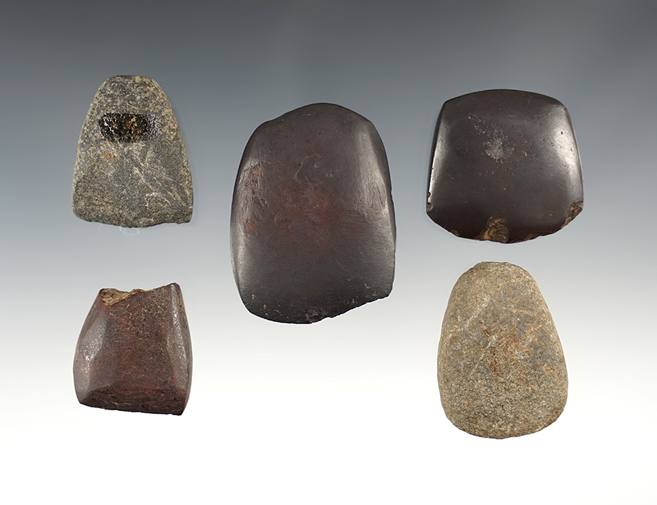 Set of 5 Miniature Celts made from Hardstone and Hematite. The largest is 2 1/8".