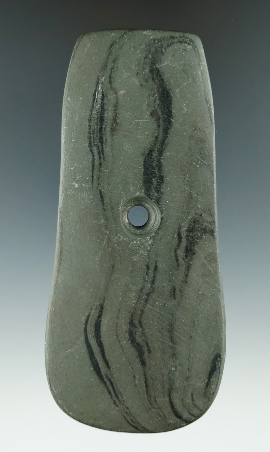 5" Adena Keyhole Pendant made from Slate, found in Union Co., Ohio by Chad Bailey.