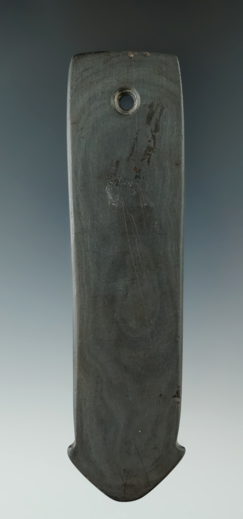 5" long and narrow Green Banded Slate Anchor Pendant. Investment grade. Warren Co., Ohio.