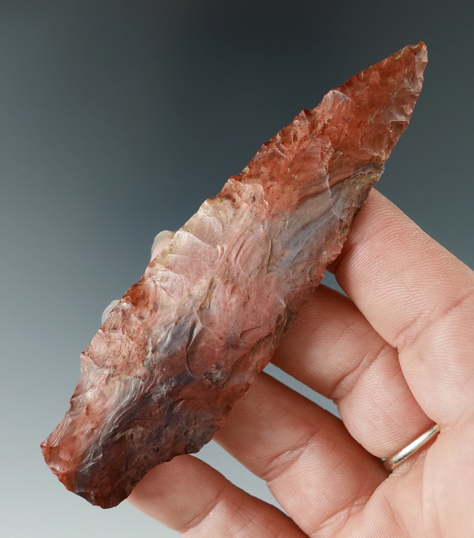 3 3/4" colorful Archaic Stemmed found in Missouri with extraordinary color!