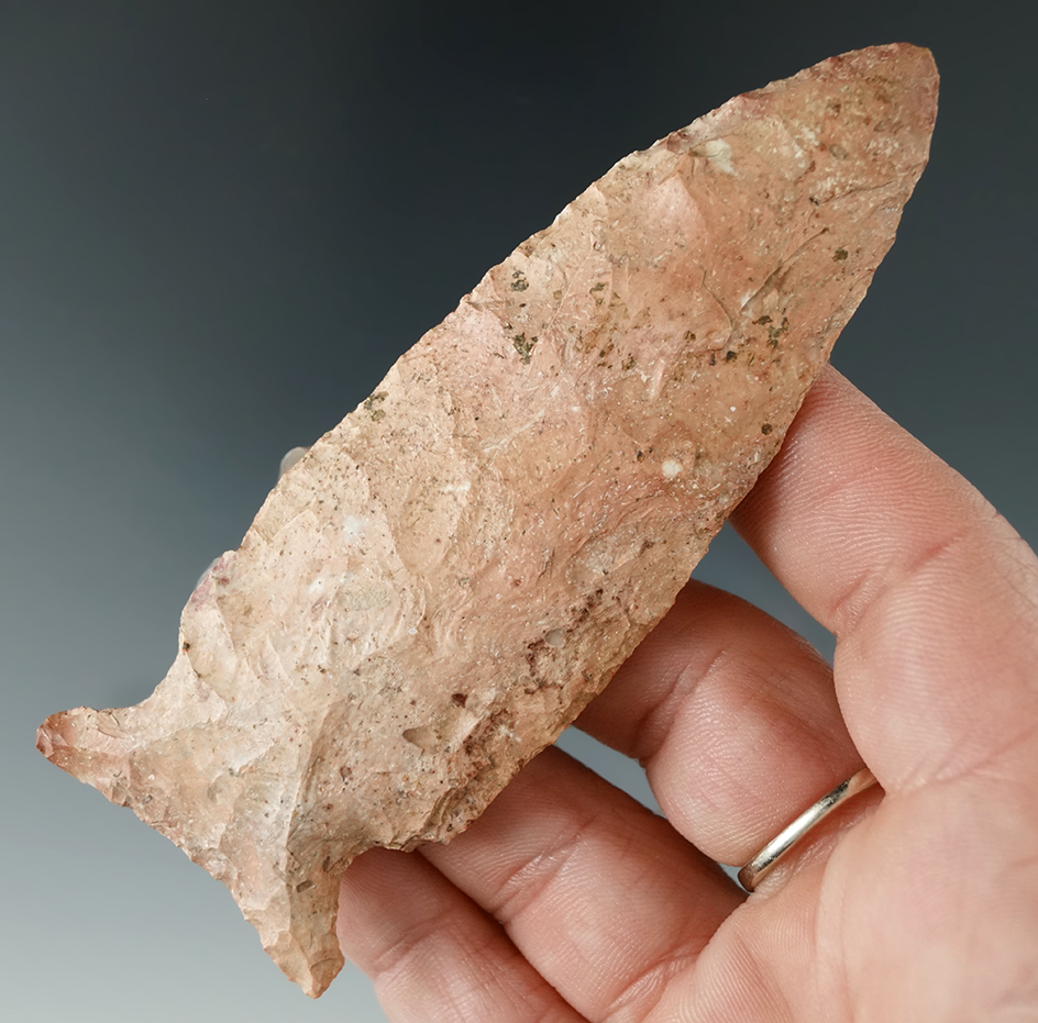 3 15/16" colorful Burlington Archaic Side Notch - Calhoun Co., Illinois. Great form and patina.