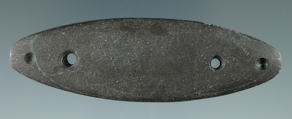 3 1/16" Miniature Woodland Bi-Pointed Gorget made from red Slate, found in Pike Co., Ohio.