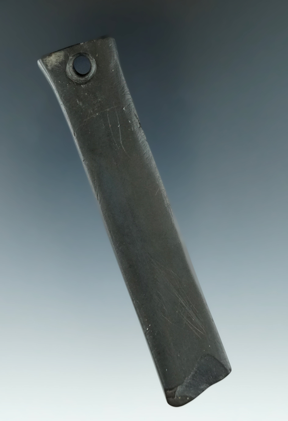 4" very narrow and unique Flat Bar Amulet, that was anciently salvaged  into a Pendant. Ohio.