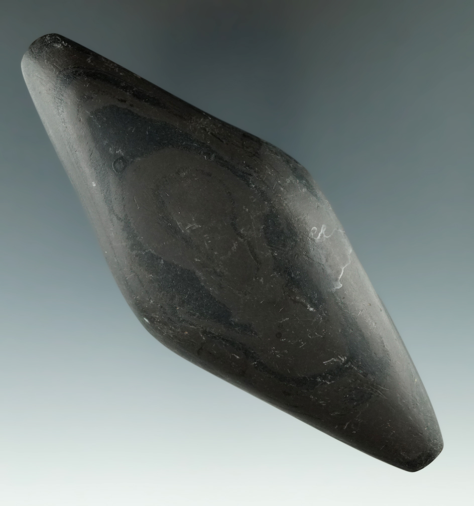 4 3/4" Undrilled Expanded Center Gorget found in Genoa Twp., Delaware Co., Ohio. Ex. Copeland