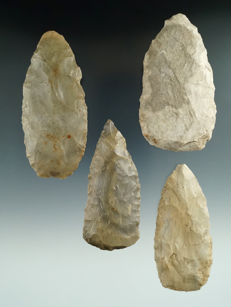 Set of four Flint Blades found in Illinois, largest is 4 3/4".