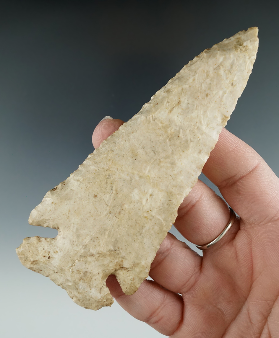 4 1/2" Archaic Thebes Bevel found in Illinois.