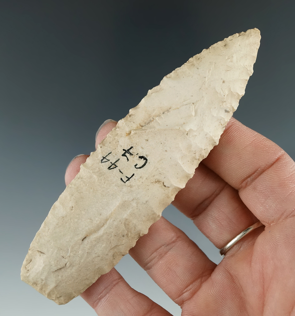 4  1/8" Agate Basin - very minor modern tip rechipping found in Illinois or Missouri. Davis COA.