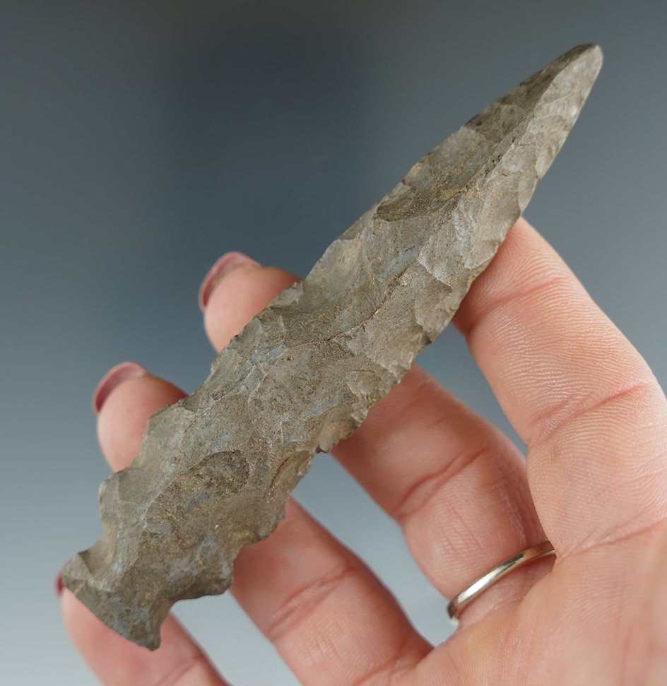 Unique style on this 4" Knife with multiple notches found in Kentucky.